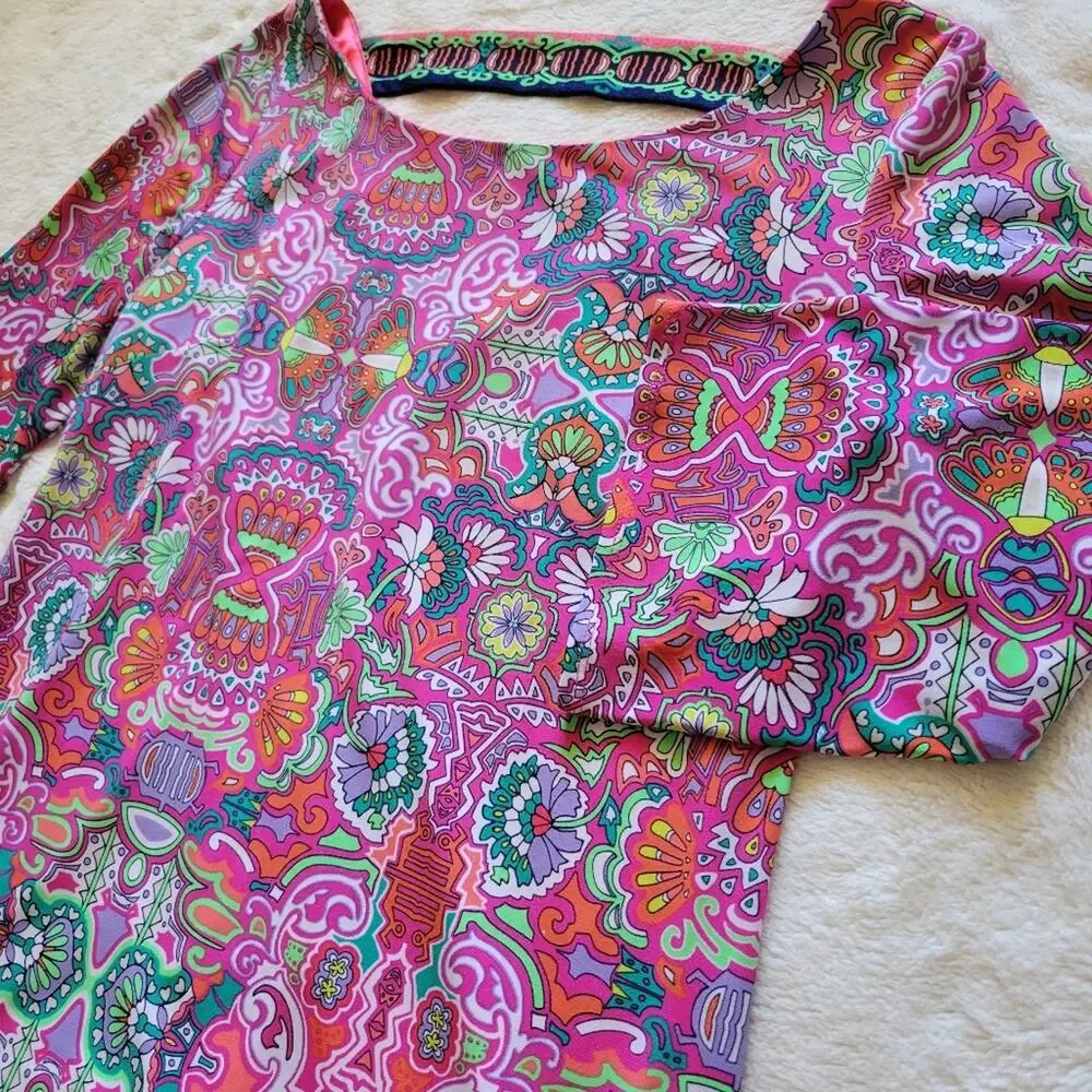 LAUNDRY by SHELLI SEGAL Multi-Color Vibrant Pattern Floral Pull On Dress *sz S*